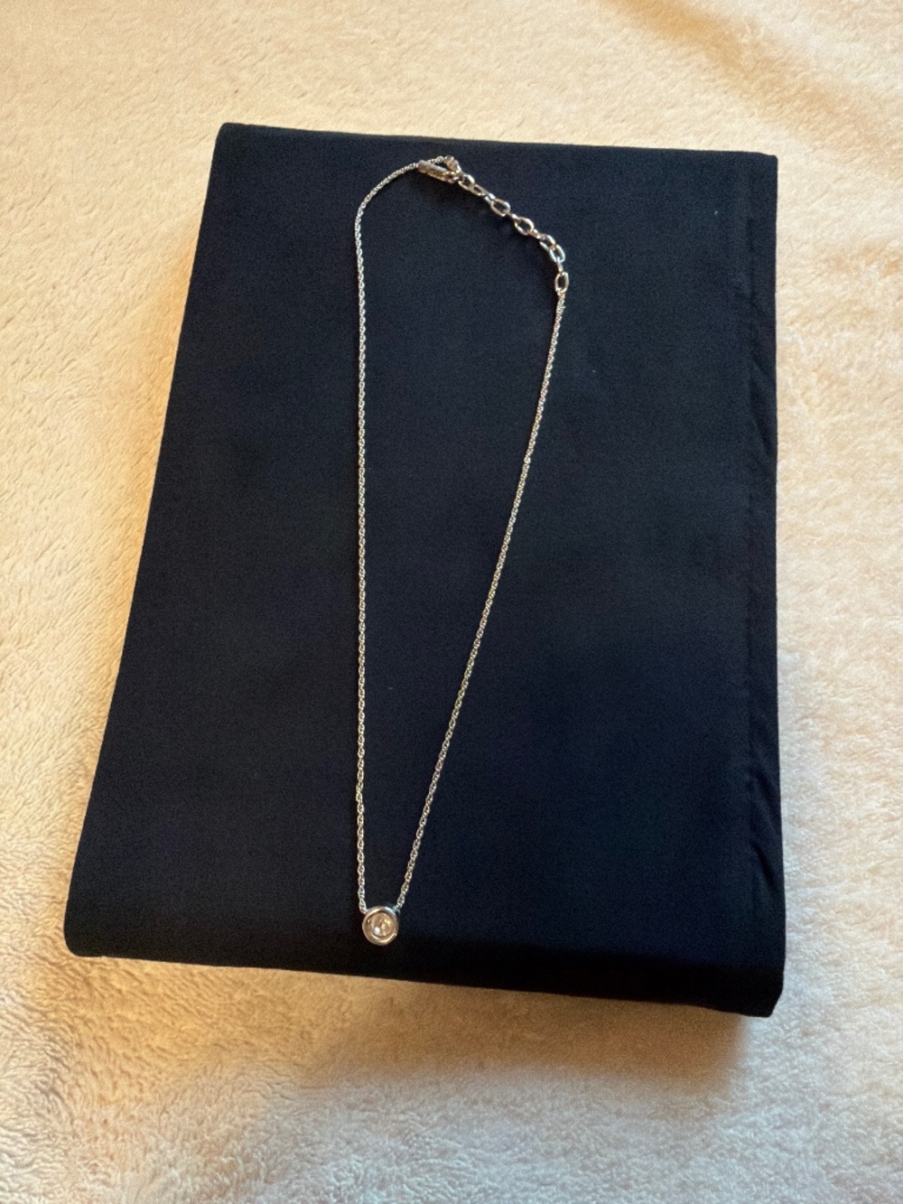 Solo Stone Solitaire Bezel Necklace with silver tone - 15.5 - 17.5 inch length